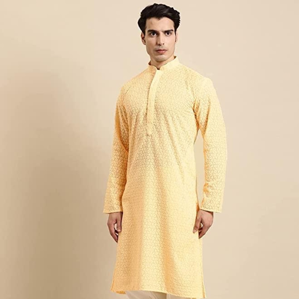 Rajubhai Hargovindas Chikankari Embroidered Cross Straight Kurta